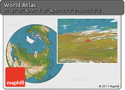 Satellite Location Map of the Area around 73° 52' 43" N, 94° 25' 30" E