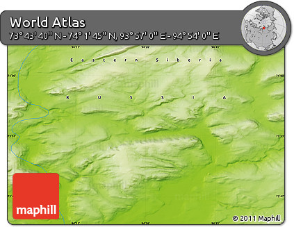 Physical Map of the Area around 73° 52' 43" N, 94° 25' 30" E