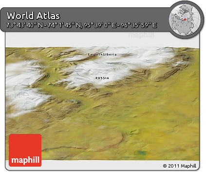 Satellite 3D Map of the Area around 73° 52' 43" N, 96° 7' 30" E