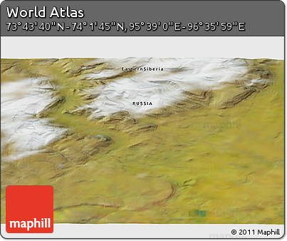 Satellite 3D Map of the Area around 73° 52' 43" N, 96° 7' 30" E