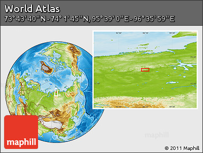 Physical Location Map of the Area around 73° 52' 43" N, 96° 7' 30" E