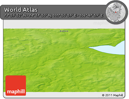 Physical 3D Map of the Area around 74° 8' 51" N, 106° 19' 29" E