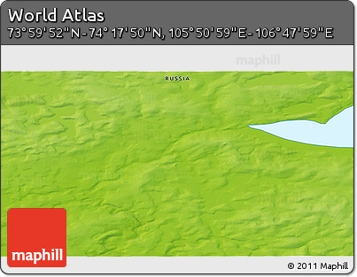Physical 3D Map of the Area around 74° 8' 51" N, 106° 19' 29" E