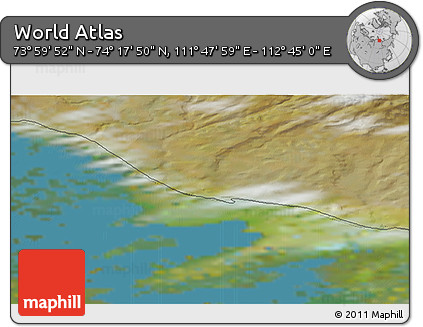 Satellite 3D Map of the Area around 74° 8' 51" N, 112° 16' 30" E
