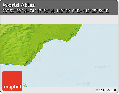 Physical 3D Map of the Area around 74° 8' 51" N, 113° 7' 30" E