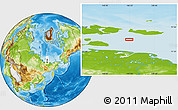 Physical Location Map of the area around 74° 8' 51" N, 146° 16' 30" E