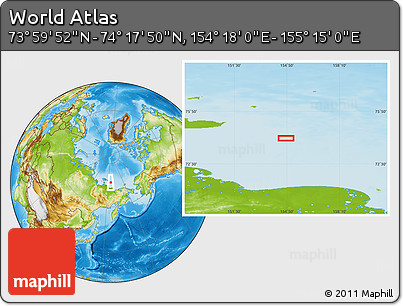 Physical Location Map of the Area around 74° 8' 51" N, 154° 46' 30" E