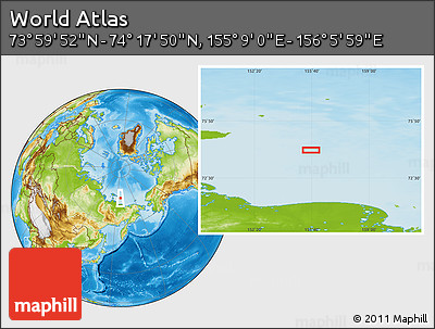 Physical Location Map of the Area around 74° 8' 51" N, 155° 37' 30" E