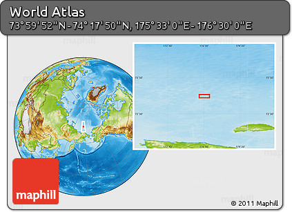 Physical Location Map of the Area around 74° 8' 51" N, 176° 1' 30" E