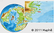 Physical Location Map of the area around 74° 8' 51" N, 18° 37' 30" W