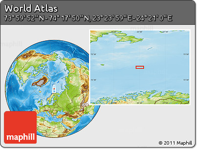 Physical Location Map of the Area around 74° 8' 51" N, 23° 52' 30" E