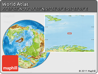 Physical Location Map of the Area around 74° 8' 51" N, 26° 25' 29" E