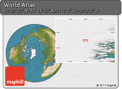Satellite Location Map of the Area around 74° 8' 51" N, 30° 31' 29" W
