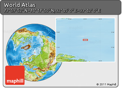 Physical Location Map of the Area around 74° 8' 51" N, 33° 13' 30" E