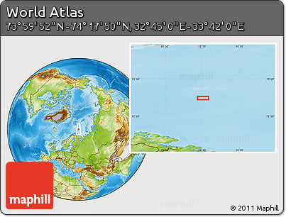 Physical Location Map of the Area around 74° 8' 51" N, 33° 13' 30" E
