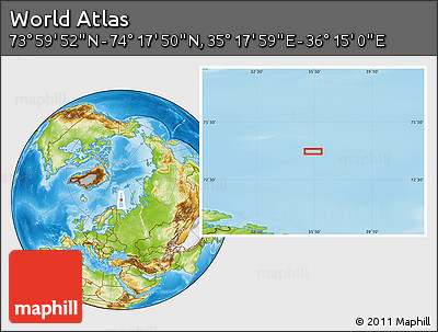 Physical Location Map of the Area around 74° 8' 51" N, 35° 46' 29" E