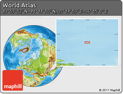 Physical Location Map of the Area around 74° 8' 51" N, 35° 46' 29" E