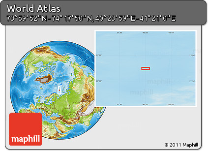 Physical Location Map of the Area around 74° 8' 51" N, 40° 52' 30" E