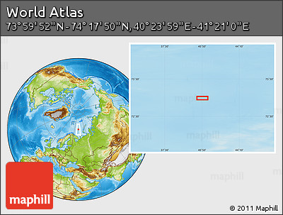 Physical Location Map of the Area around 74° 8' 51" N, 40° 52' 30" E