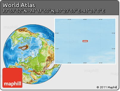 Physical Location Map of the Area around 74° 8' 51" N, 40° 52' 30" E