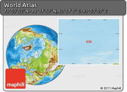 Physical Location Map of the Area around 74° 8' 51" N, 43° 25' 29" E
