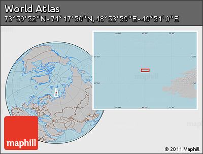 Gray Location Map of the Area around 74° 8' 51" N, 49° 22' 30" E, hill shading