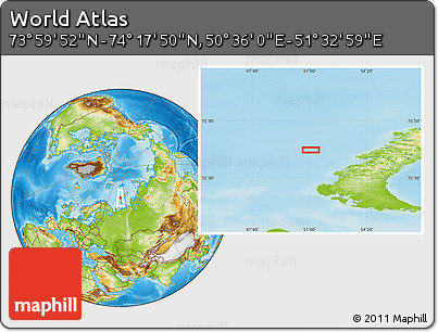 Physical Location Map of the Area around 74° 8' 51" N, 51° 4' 30" E