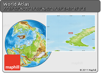 Physical Location Map of the Area around 74° 8' 51" N, 52° 46' 29" E