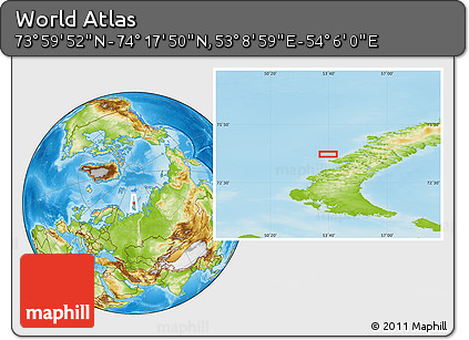 Physical Location Map of the Area around 74° 8' 51" N, 53° 37' 30" E