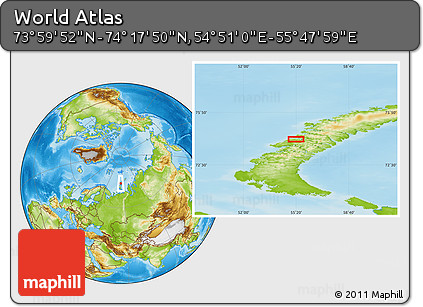 Physical Location Map of the Area around 74° 8' 51" N, 55° 19' 30" E