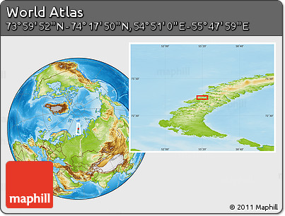Physical Location Map of the Area around 74° 8' 51" N, 55° 19' 30" E