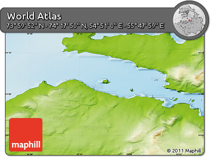 Physical Map of the Area around 74° 8' 51" N, 55° 19' 30" E