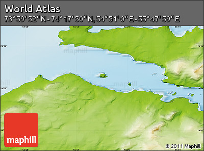 Physical Map of the Area around 74° 8' 51" N, 55° 19' 30" E