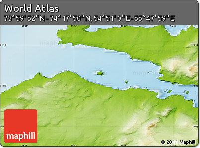 Physical Map of the Area around 74° 8' 51" N, 55° 19' 30" E