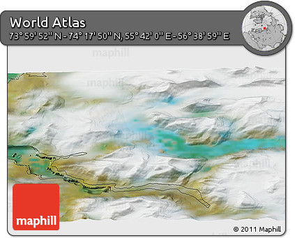 Satellite 3D Map of the Area around 74° 8' 51" N, 56° 10' 29" E