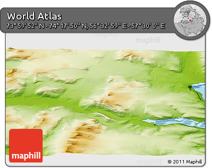 Physical 3D Map of the Area around 74° 8' 51" N, 57° 1' 29" E