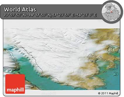 Satellite 3D Map of the Area around 74° 8' 51" N, 57° 52' 30" E