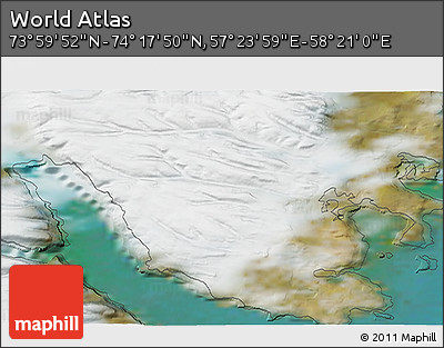 Satellite 3D Map of the Area around 74° 8' 51" N, 57° 52' 30" E