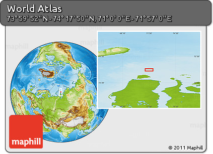 Physical Location Map of the Area around 74° 8' 51" N, 71° 28' 29" E