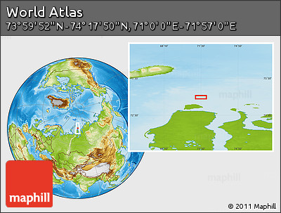 Physical Location Map of the Area around 74° 8' 51" N, 71° 28' 29" E