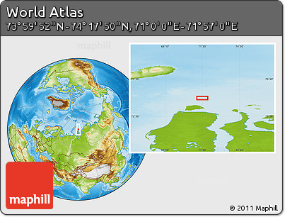 Physical Location Map of the Area around 74° 8' 51" N, 71° 28' 29" E