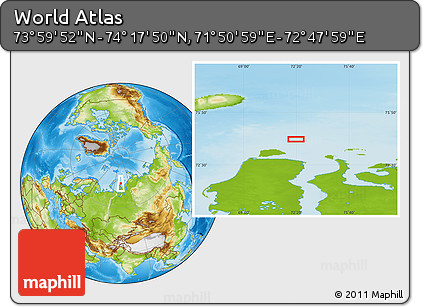 Physical Location Map of the Area around 74° 8' 51" N, 72° 19' 29" E