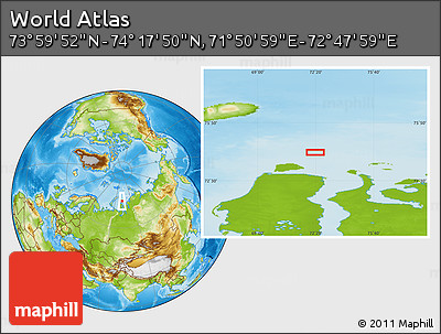 Physical Location Map of the Area around 74° 8' 51" N, 72° 19' 29" E