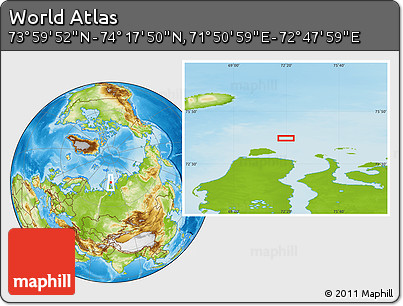 Physical Location Map of the Area around 74° 8' 51" N, 72° 19' 29" E