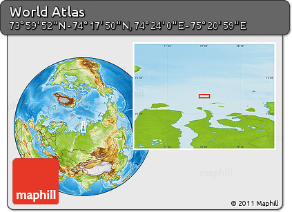 Physical Location Map of the Area around 74° 8' 51" N, 74° 52' 30" E