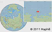 Savanna Style Location Map of the area around 74° 8' 51" N, 75° 43' 29" E, hill shading