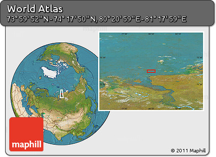 Satellite Location Map of the Area around 74° 8' 51" N, 80° 49' 29" E