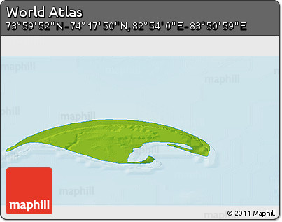 Physical 3D Map of the Area around 74° 8' 51" N, 83° 22' 30" E