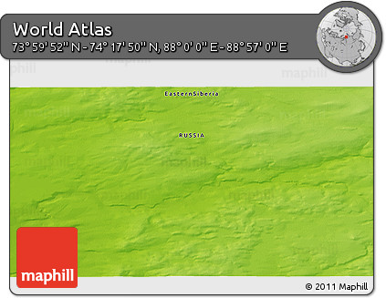 Physical 3D Map of the Area around 74° 8' 51" N, 88° 28' 29" E