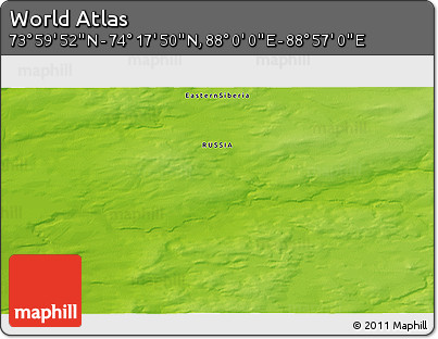 Physical 3D Map of the Area around 74° 8' 51" N, 88° 28' 29" E